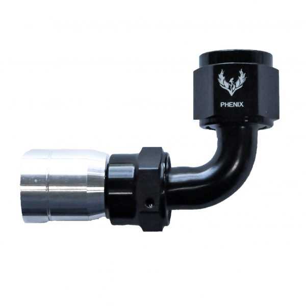 AN -16 Crimped Hose End 90 Degree - Black/Silver/Clear