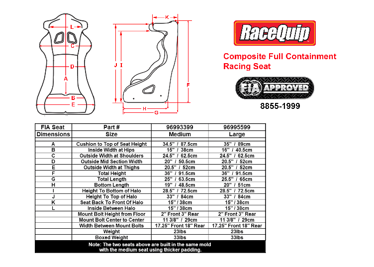 Racequip Composite FIA Full Containment Racing Seat 16 Inch Width