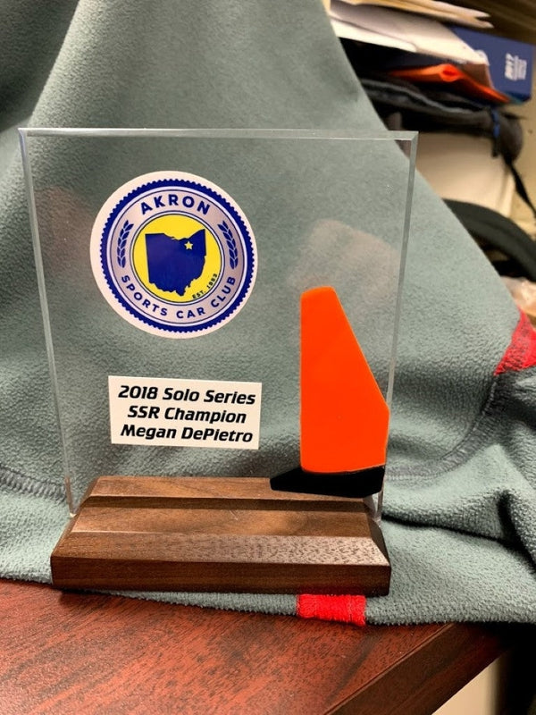 Rectangular Clear Acrylic Stand up with Raised Cone and Wood Base