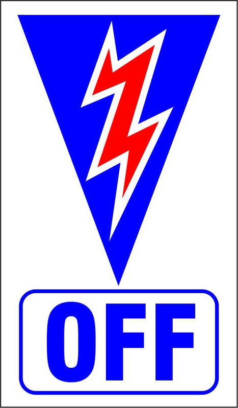 Decal, Autocross-Racing Related, Master Switch Off, 3 1-4" x 1 3-4", Printed, Red and Blue on White