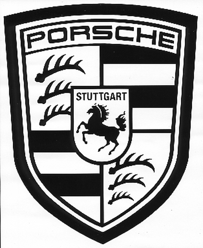 Decal, Auto Manufacturer, Porsche Logo Small, 3 1-2" x 4 1-4", Die Cut, White or Black