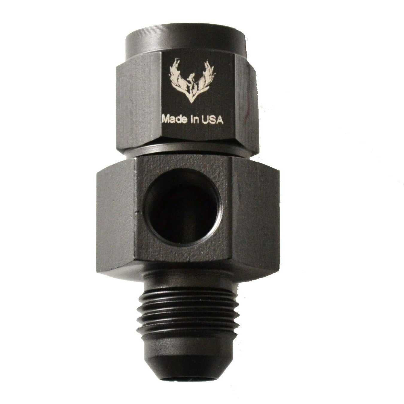 - 16 Female Swivel To - 16 Male With 1/8 Port Alum Black