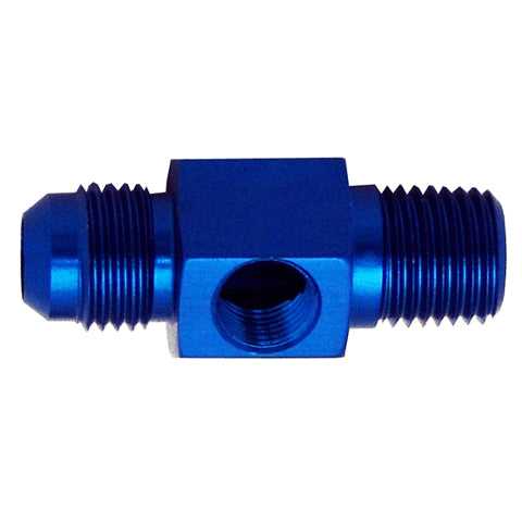 Blue #8AN Flare X 1/4" Npt Pressure Port W 1/8" Npt