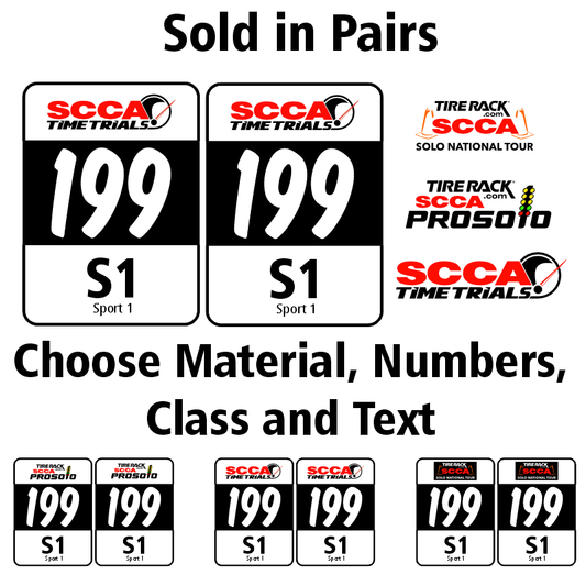 SCCA Time Trials, ProSolo or National Tour Number Placard (Pair)