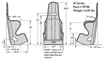 Kirkey 38 Series Intermediate 20 Degree Layback Aluminum Seat (like Spec Miata Seat)