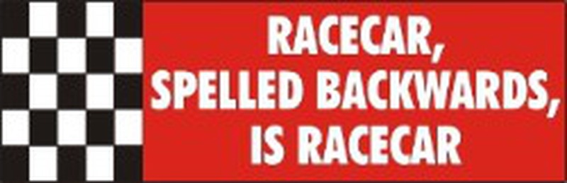 Decal, Autocross-Racing Related, Racecar Spelled Backwards is Racecar, 8 x 2.5", Printed, Black and Red on White