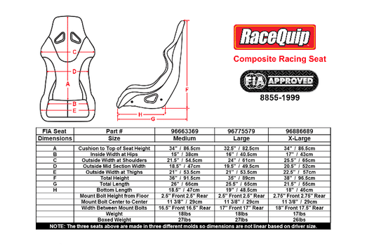 OPEN BOX CLOSEOUT DEAL Racequip Composite FIA Race Seat 17 inch width