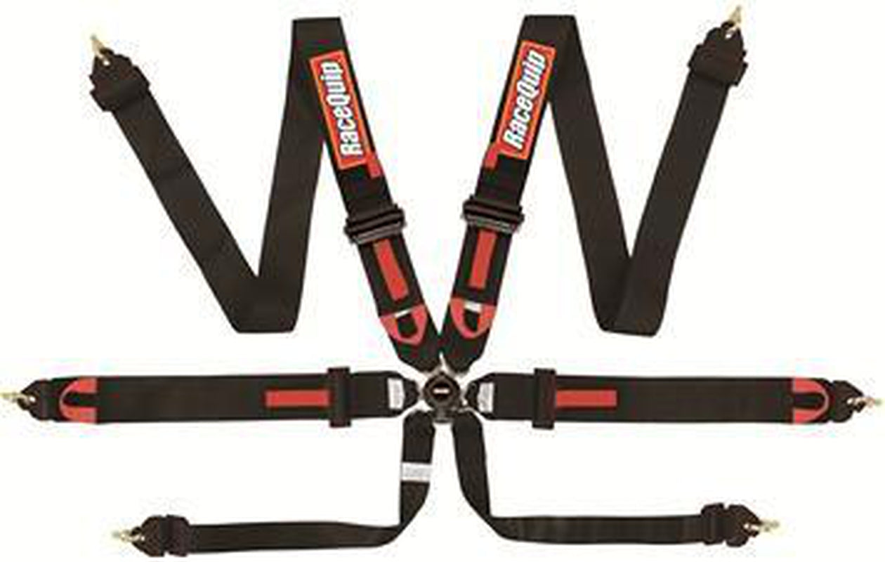 Racequip FIA Harness 6 Point, Camlock, FIA Approved, Pull Down Adjust, Clip In, Individual Harness, Black