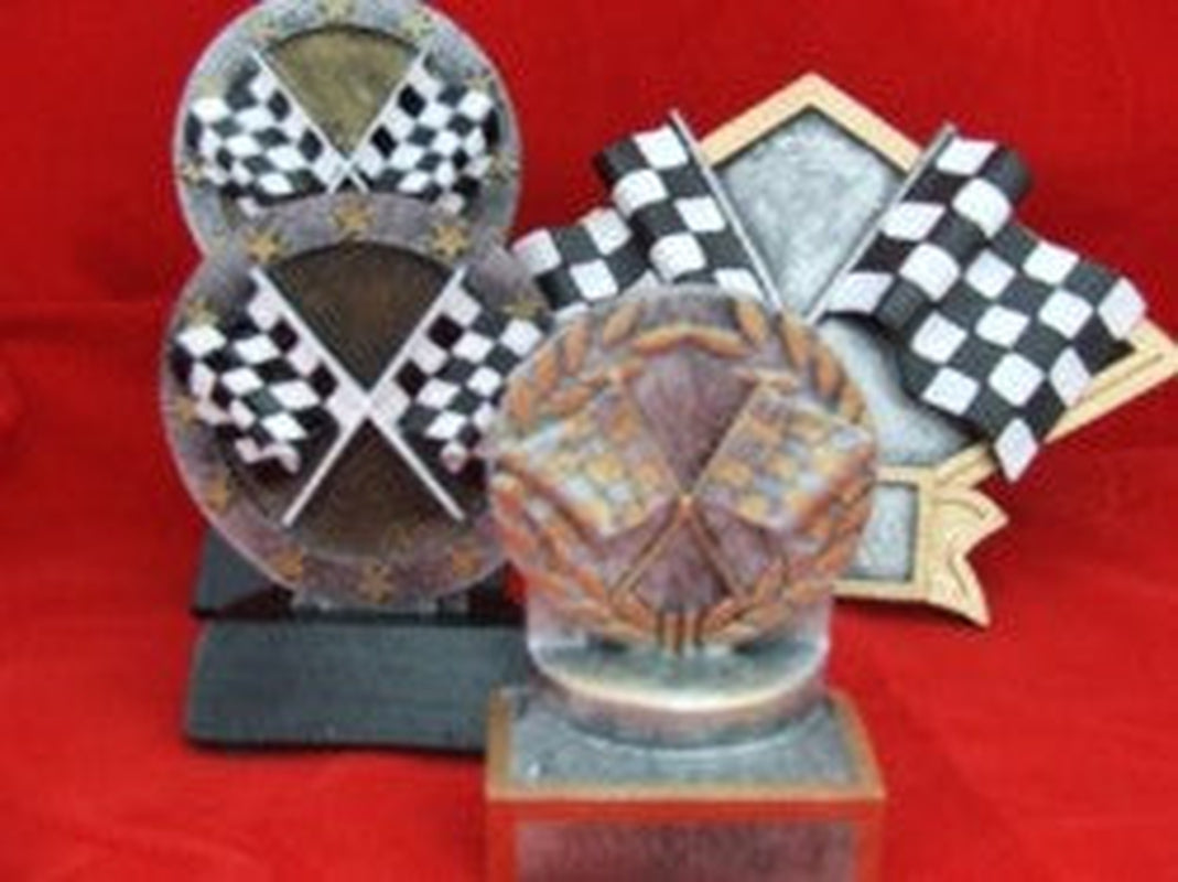 Checkered Flag Resin Trophies, Misc Sizes