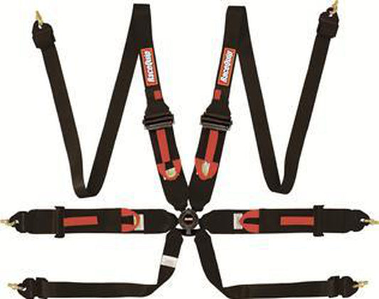 Racequip FIA - SFI Harness, HNR - HANS, 6 Point, Camlock, FIA Approved, Pull Up Adjust, Clip In, Individual Harness, Black