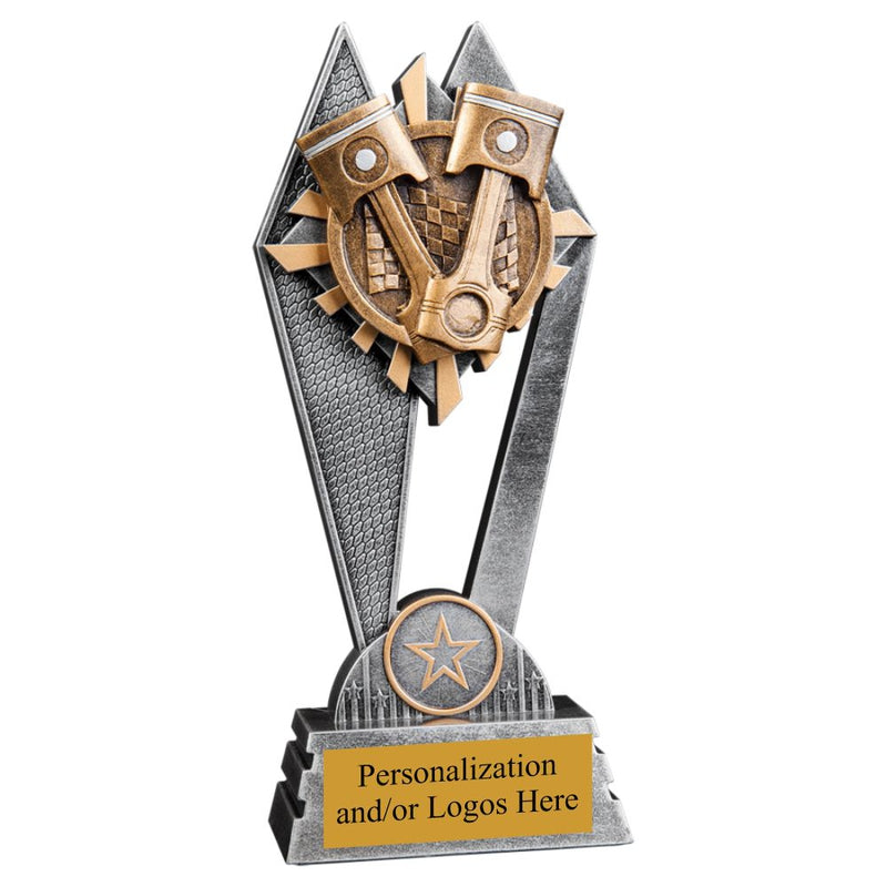 Resin Piston Design Trophy with Personalization, available in 7 or 8 inch sizes