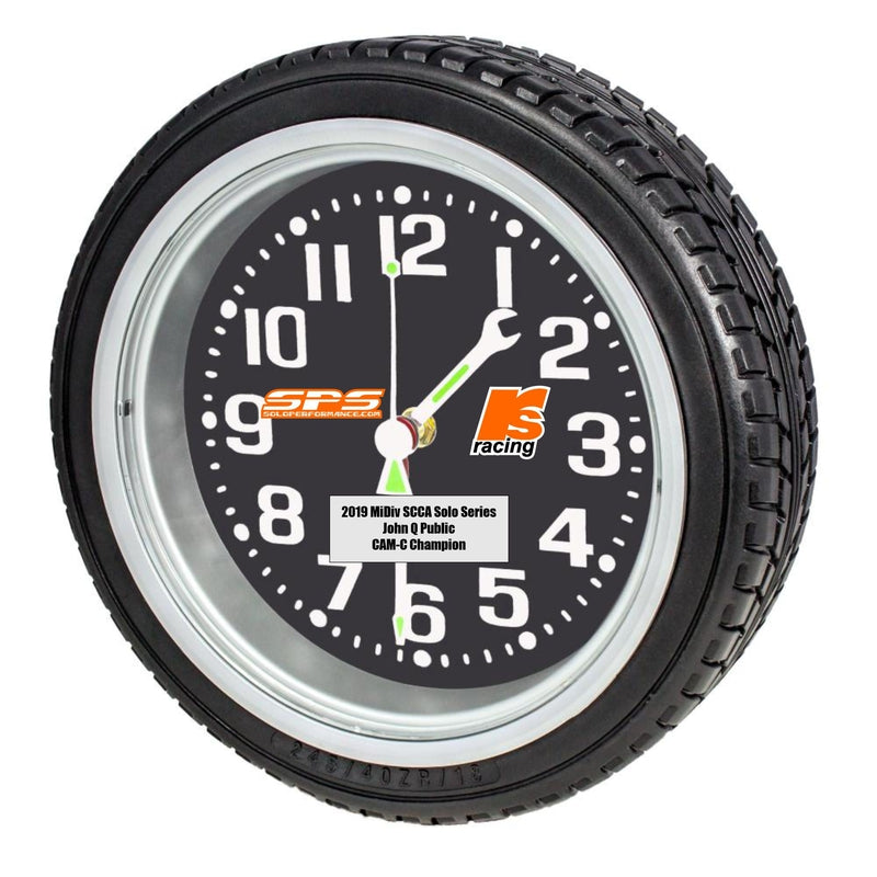 Tire Wall Mount Clock with personalization and Sponsor-Club Logo -Updated for 2019